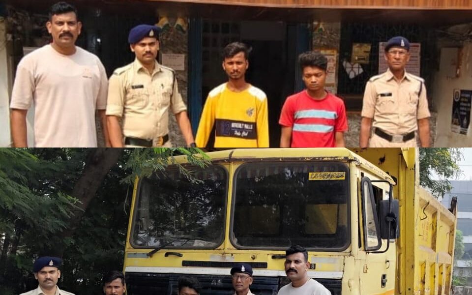 ट्रक हाईवा डम्फर चोरी करने वाले दो आरोपी गिरफ्तार  ,चन्दू लाल चन्द्राकर अस्पताल के पास स्थित पेट्रोल पंप से किया था चोरी ।